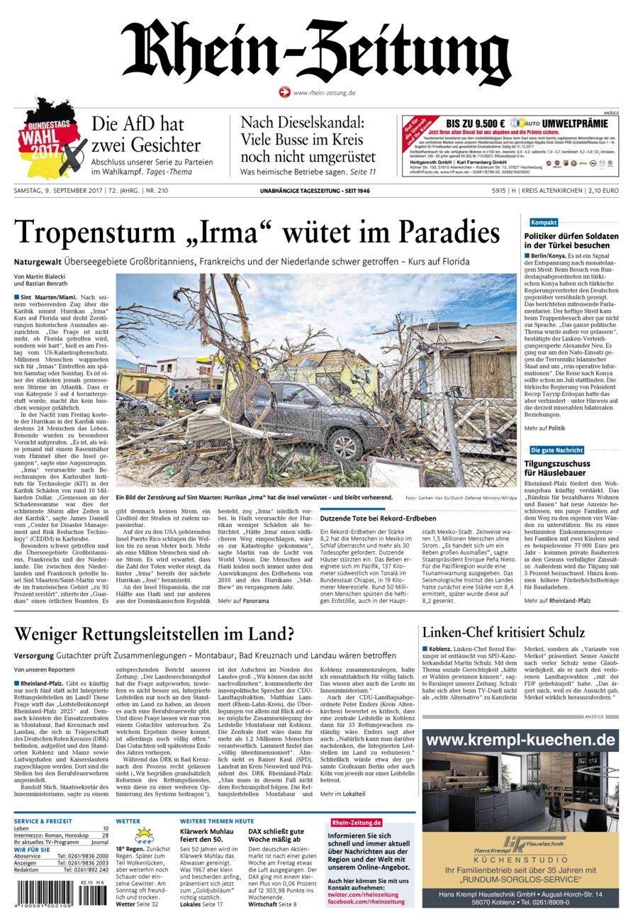 Rhein-Zeitung Kreis Altenkirchen vom Samstag, 09.09.2017