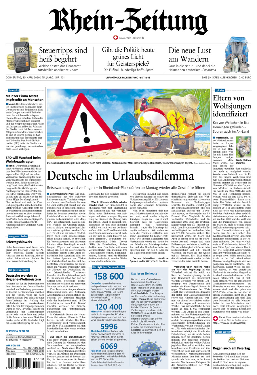 Rhein-Zeitung Kreis Altenkirchen vom Donnerstag, 30.04.2020