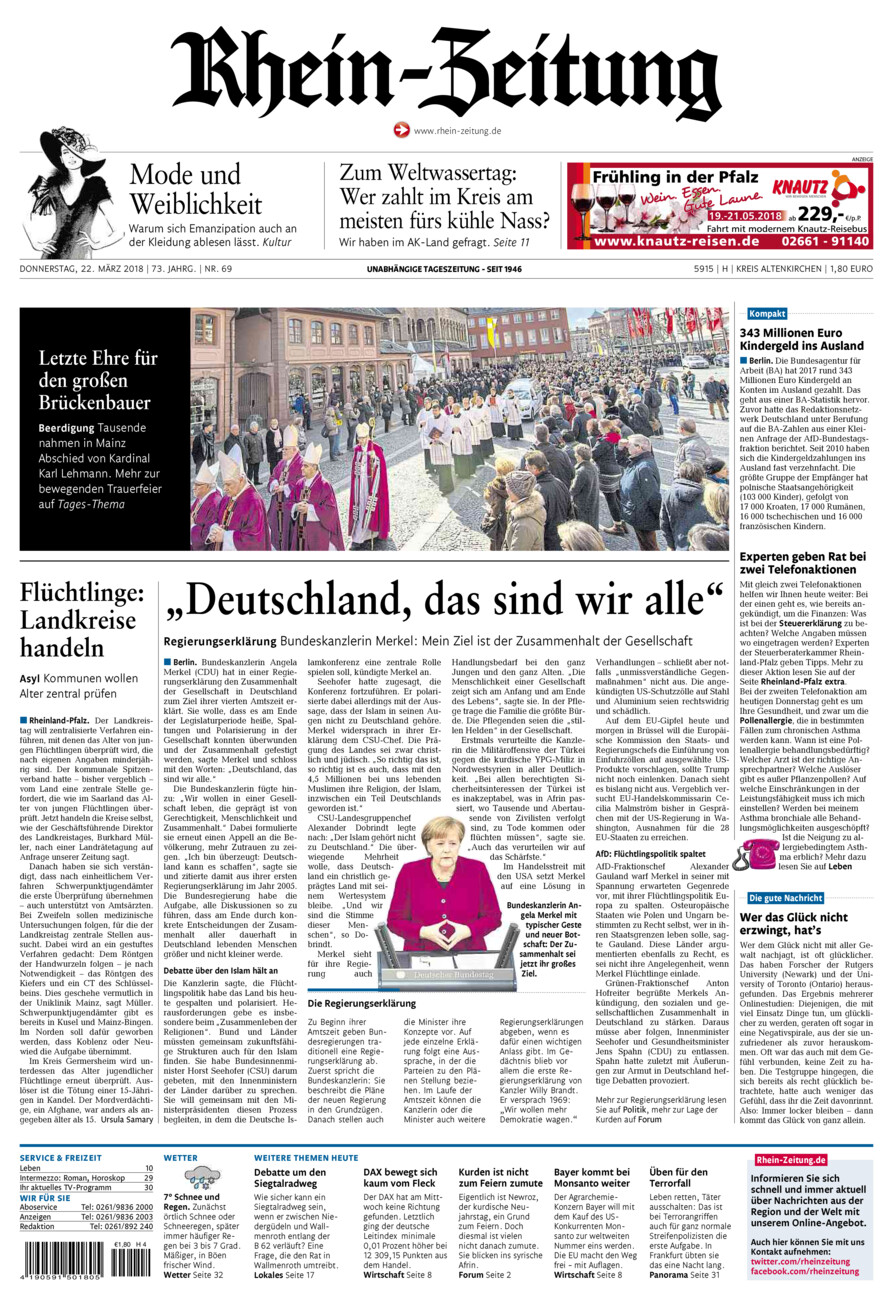 Rhein-Zeitung Kreis Altenkirchen vom Donnerstag, 22.03.2018