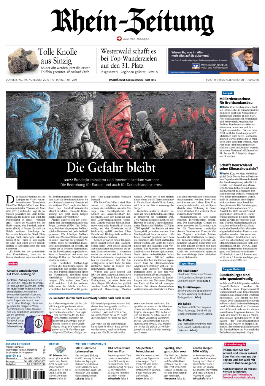 Rhein-Zeitung Kreis Altenkirchen vom Donnerstag, 19.11.2015