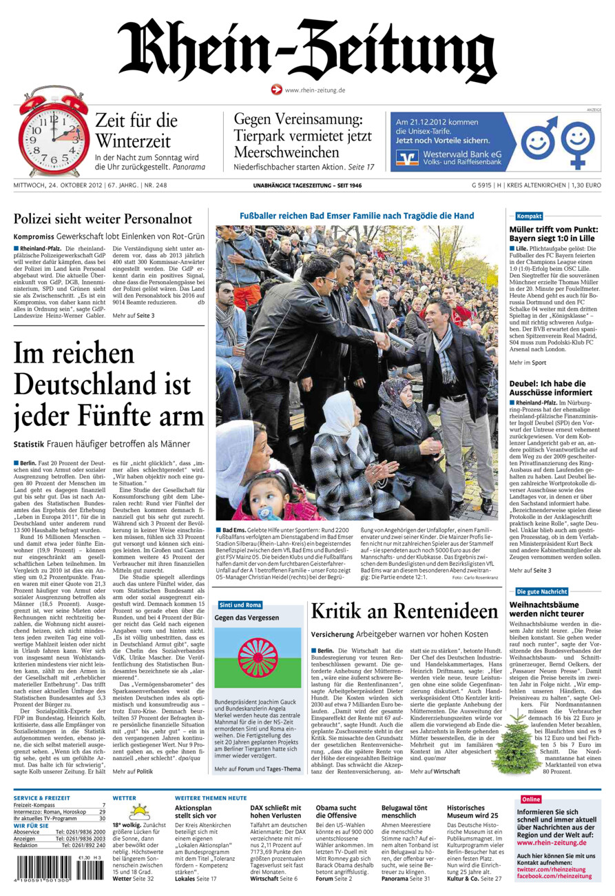 Rhein-Zeitung Kreis Altenkirchen vom Mittwoch, 24.10.2012