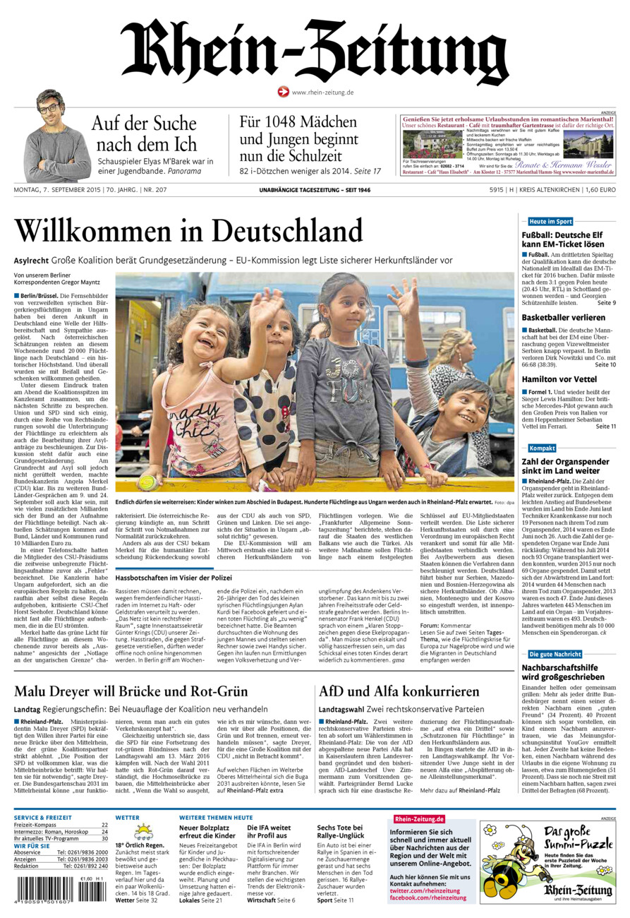Rhein-Zeitung Kreis Altenkirchen vom Montag, 07.09.2015