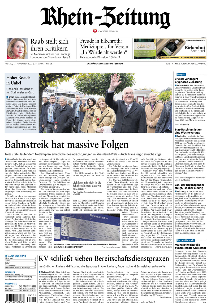 Rhein-Zeitung Kreis Altenkirchen vom Freitag, 17.11.2023