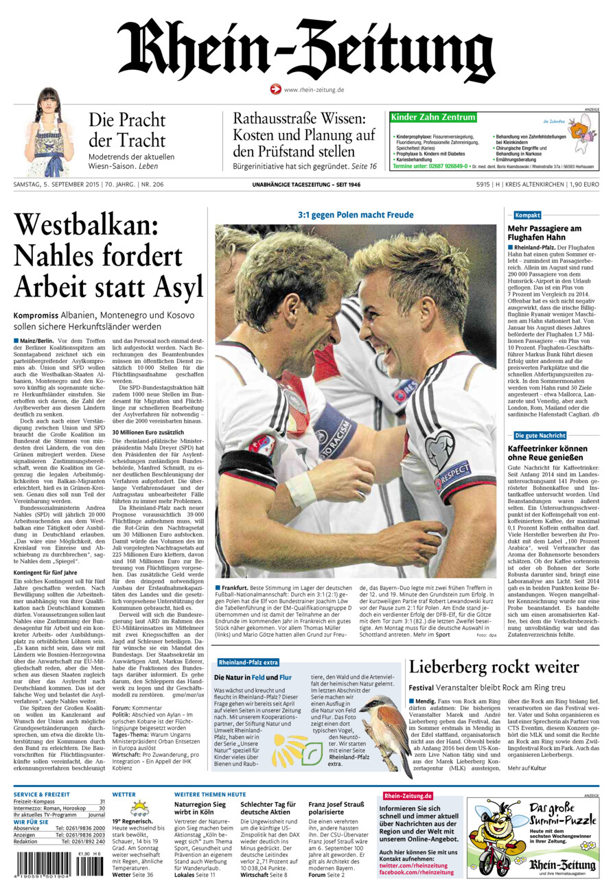 Rhein-Zeitung Kreis Altenkirchen vom Samstag, 05.09.2015