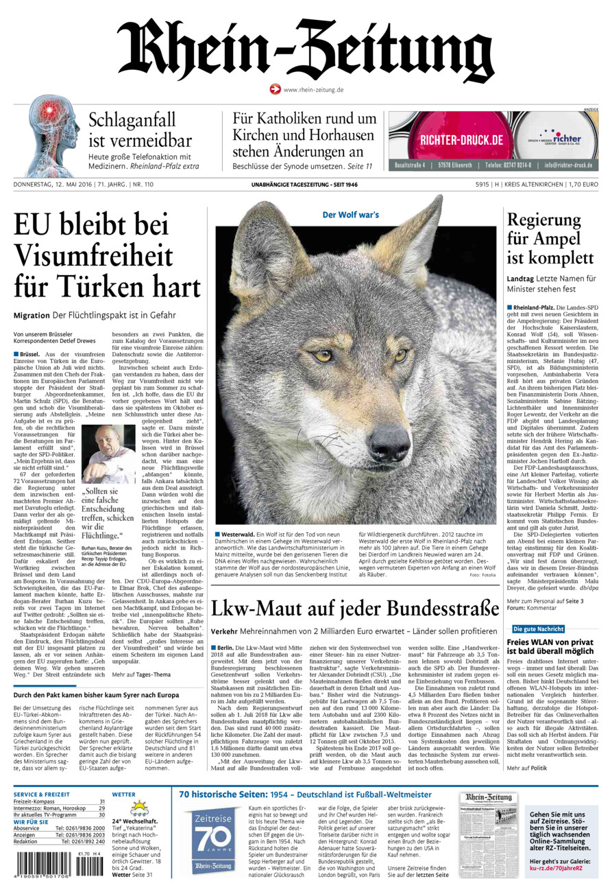 Rhein-Zeitung Kreis Altenkirchen vom Donnerstag, 12.05.2016