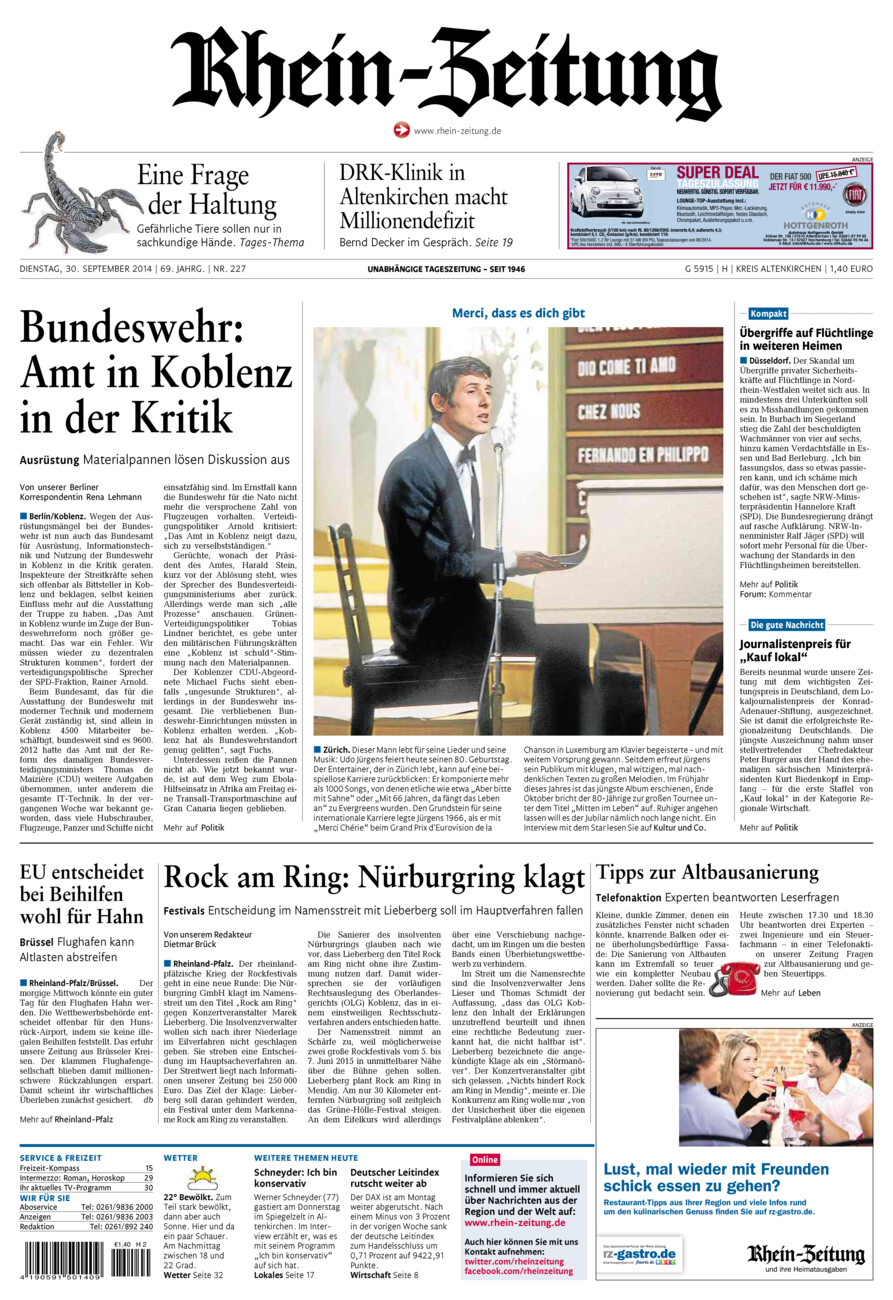 Rhein-Zeitung Kreis Altenkirchen vom Dienstag, 30.09.2014