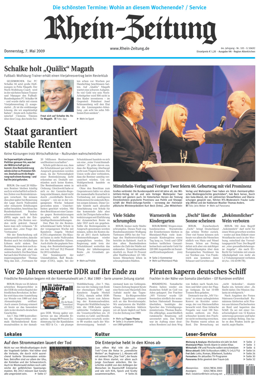 Rhein-Zeitung Kreis Altenkirchen vom Donnerstag, 07.05.2009