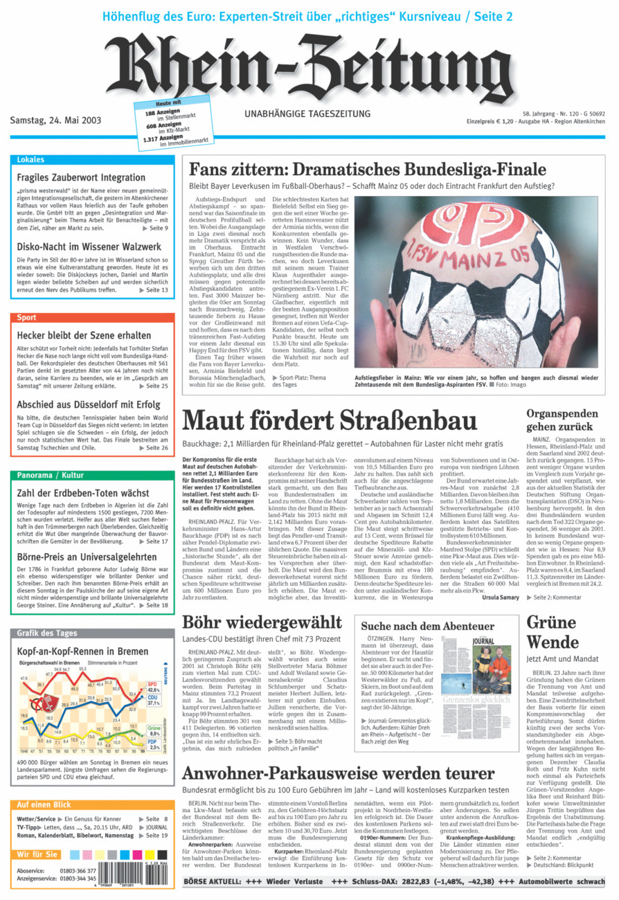 Rhein-Zeitung Kreis Altenkirchen vom Samstag, 24.05.2003