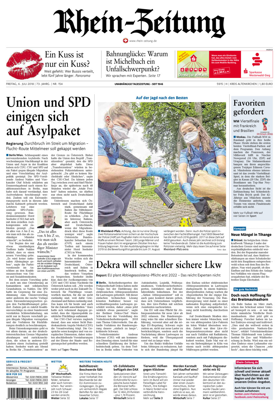Rhein-Zeitung Kreis Altenkirchen vom Freitag, 06.07.2018