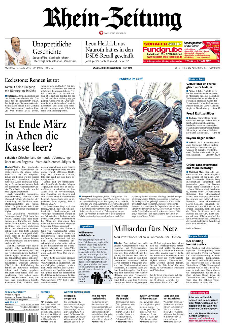 Rhein-Zeitung Kreis Altenkirchen vom Montag, 16.03.2015