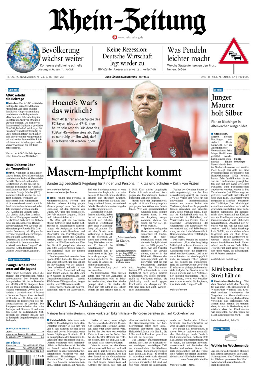 Rhein-Zeitung Kreis Altenkirchen vom Freitag, 15.11.2019