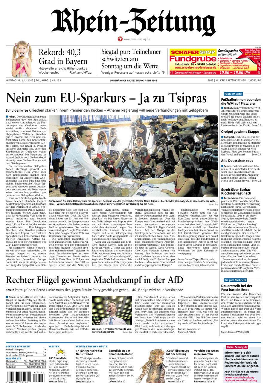 Rhein-Zeitung Kreis Altenkirchen vom Montag, 06.07.2015