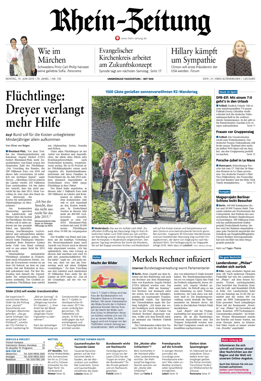 Rhein-Zeitung Kreis Altenkirchen vom Montag, 15.06.2015
