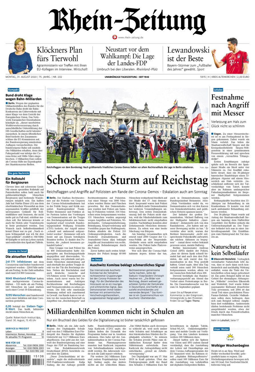 Rhein-Zeitung Kreis Altenkirchen vom Montag, 31.08.2020
