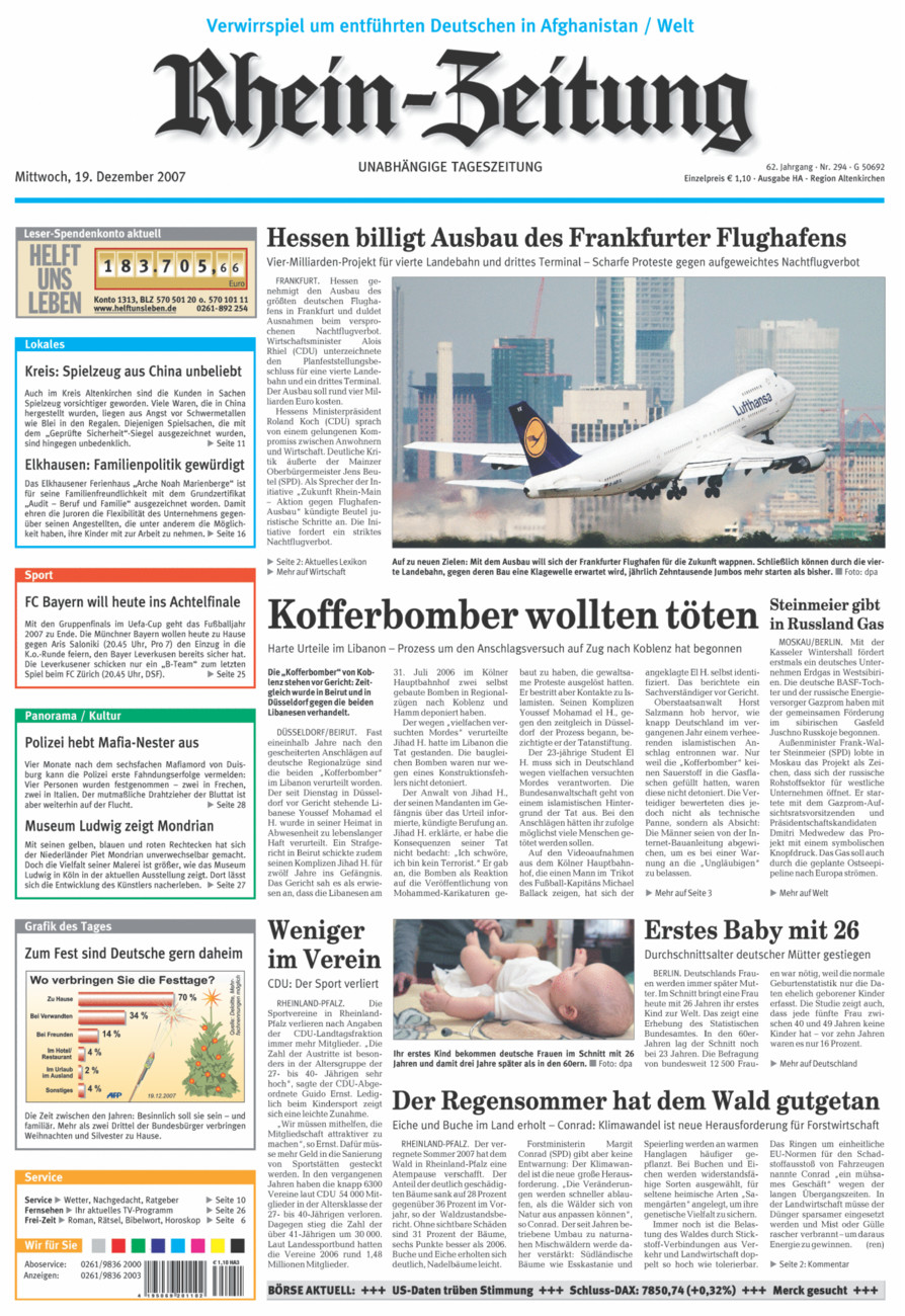 Rhein-Zeitung Kreis Altenkirchen vom Mittwoch, 19.12.2007