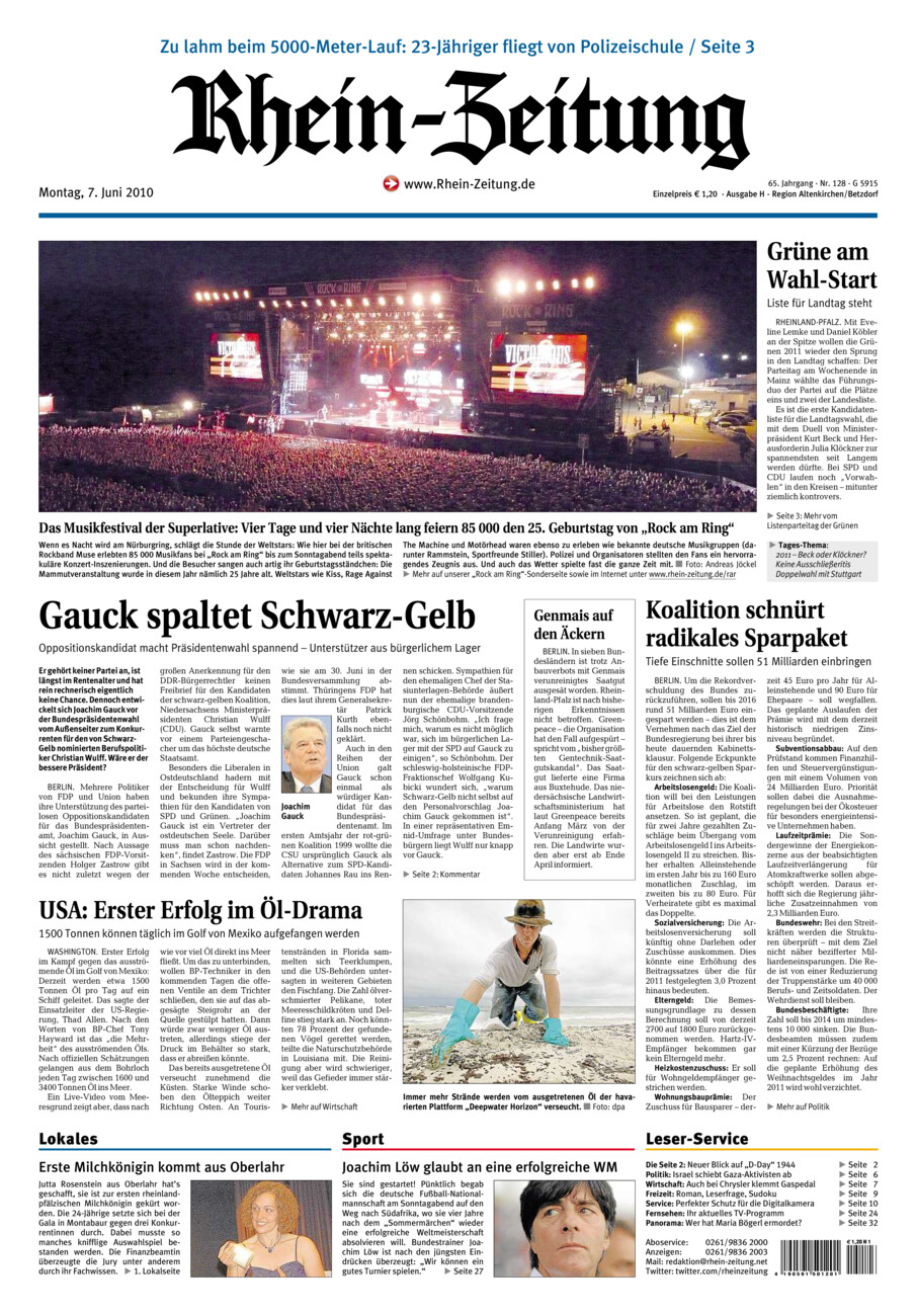Rhein-Zeitung Kreis Altenkirchen vom Montag, 07.06.2010
