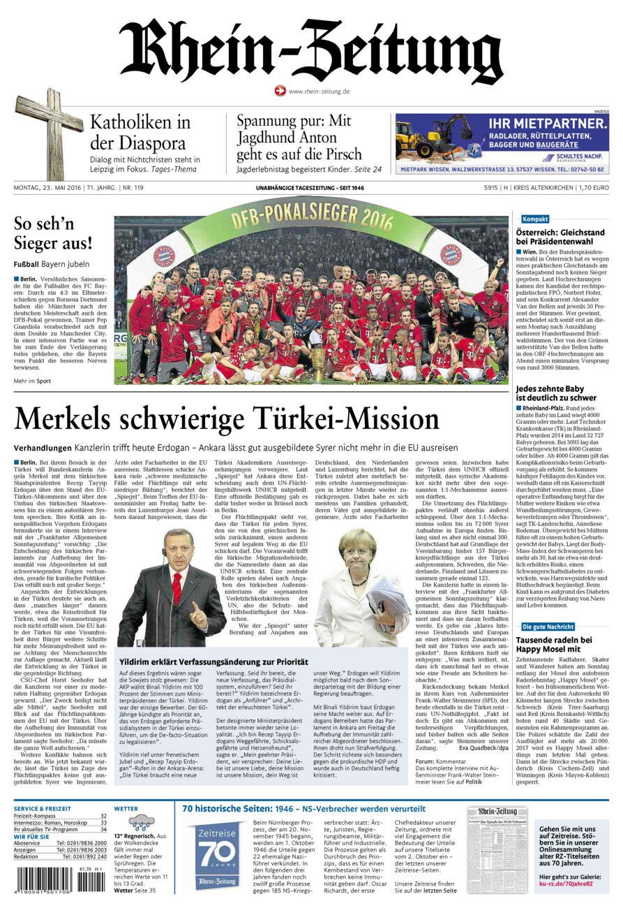 Rhein-Zeitung Kreis Altenkirchen vom Montag, 23.05.2016