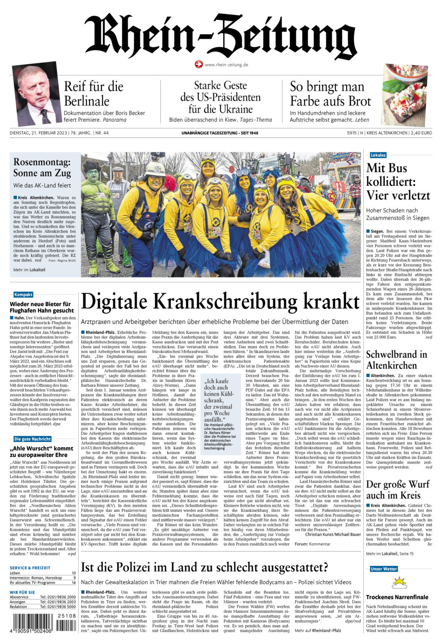 Rhein-Zeitung Kreis Altenkirchen vom Dienstag, 21.02.2023