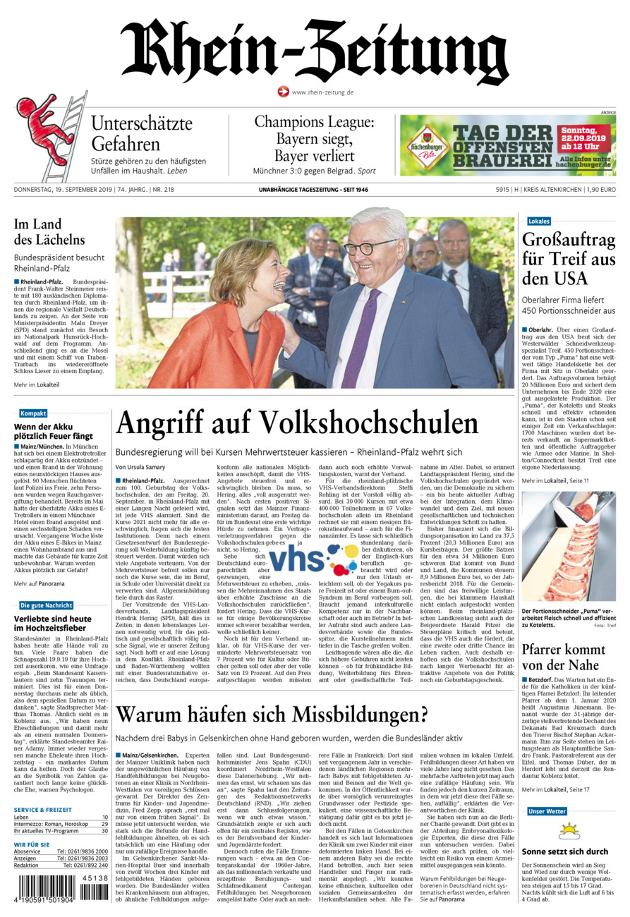 Rhein-Zeitung Kreis Altenkirchen vom Donnerstag, 19.09.2019