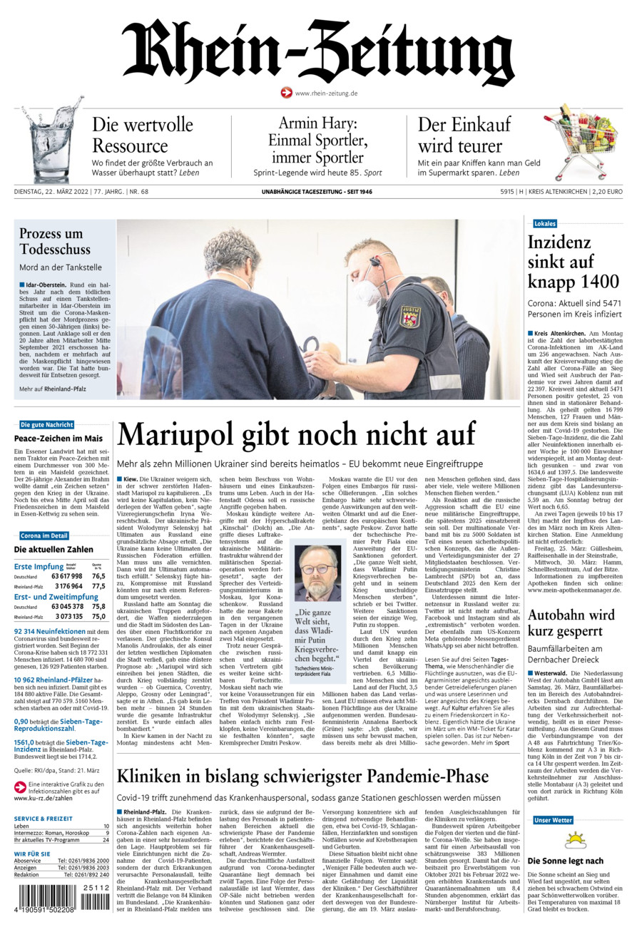 Rhein-Zeitung Kreis Altenkirchen vom Dienstag, 22.03.2022