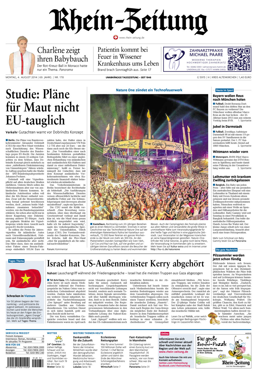 Rhein-Zeitung Kreis Altenkirchen vom Montag, 04.08.2014