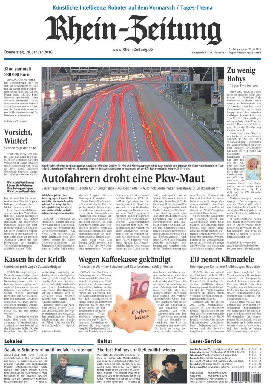 Rhein-Zeitung Kreis Altenkirchen vom Donnerstag, 28.01.2010