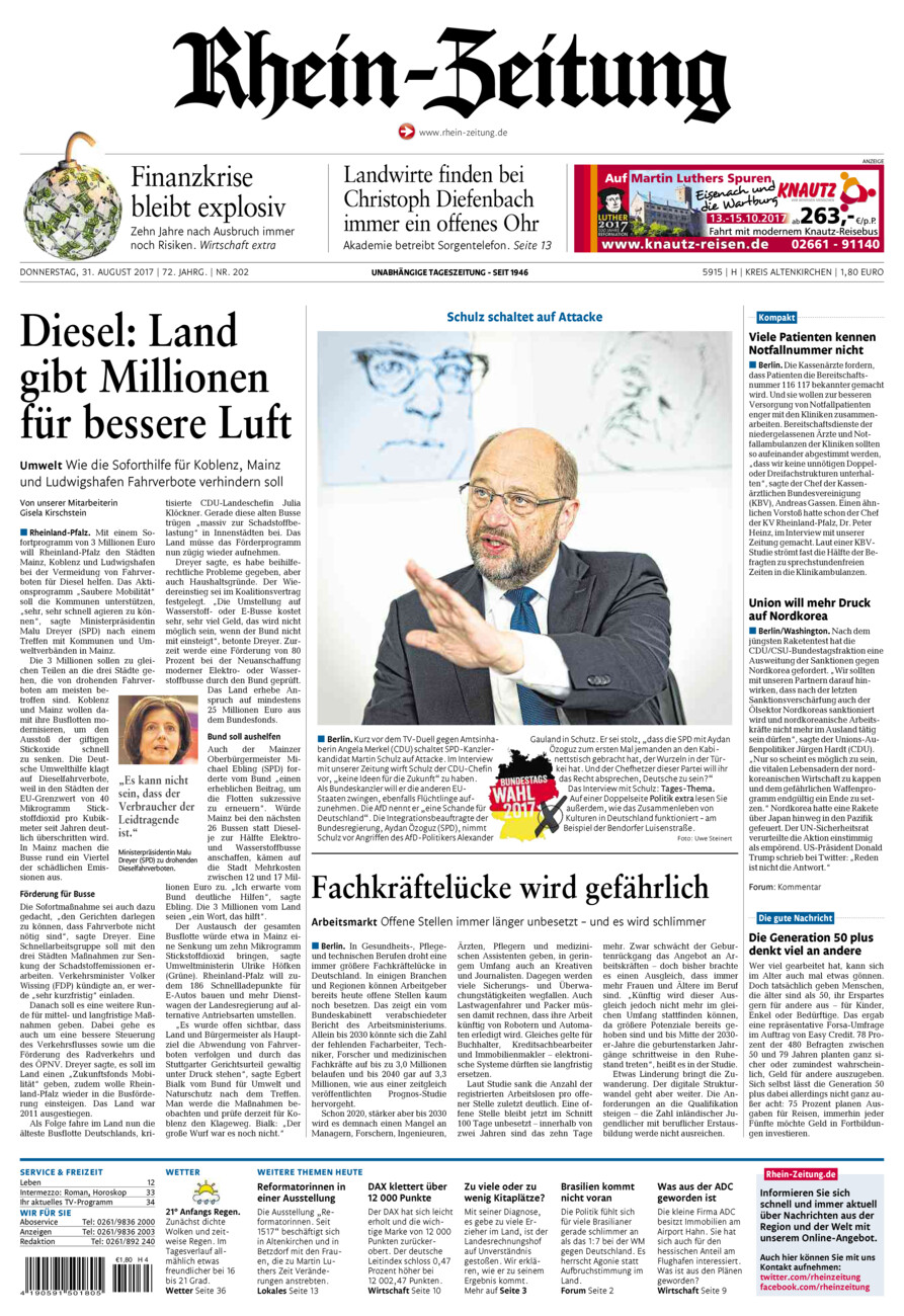 Rhein-Zeitung Kreis Altenkirchen vom Donnerstag, 31.08.2017