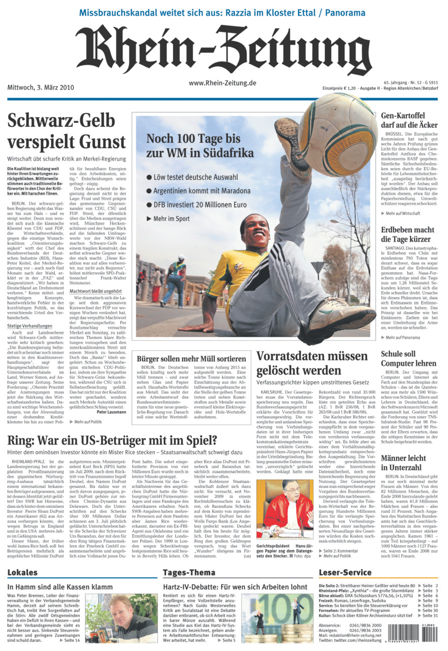 Rhein-Zeitung Kreis Altenkirchen vom Mittwoch, 03.03.2010
