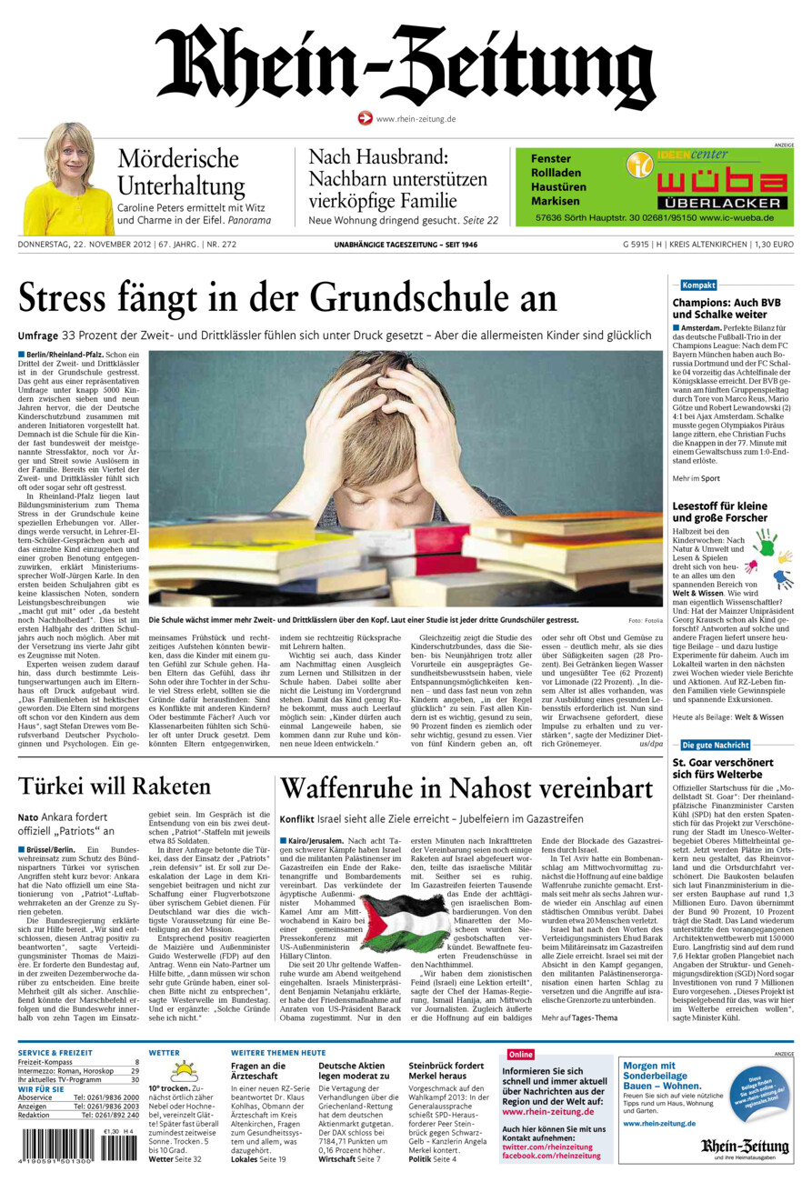 Rhein-Zeitung Kreis Altenkirchen vom Donnerstag, 22.11.2012