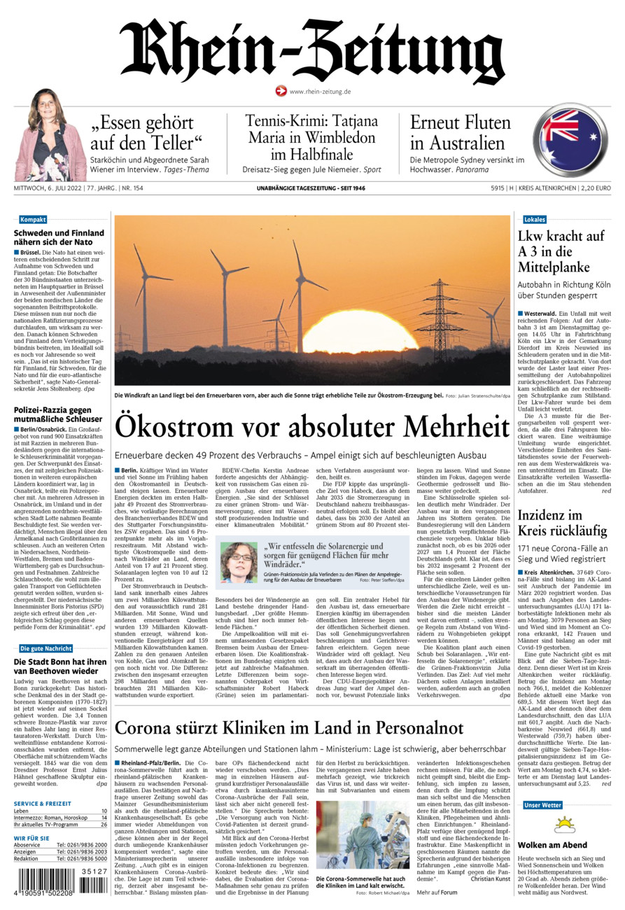 Rhein-Zeitung Kreis Altenkirchen vom Mittwoch, 06.07.2022