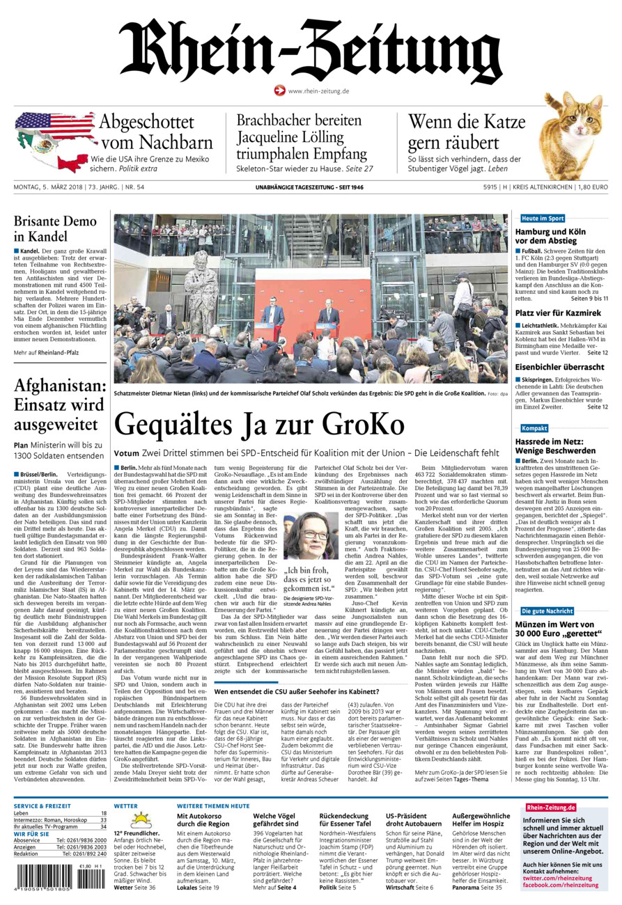 Rhein-Zeitung Kreis Altenkirchen vom Montag, 05.03.2018