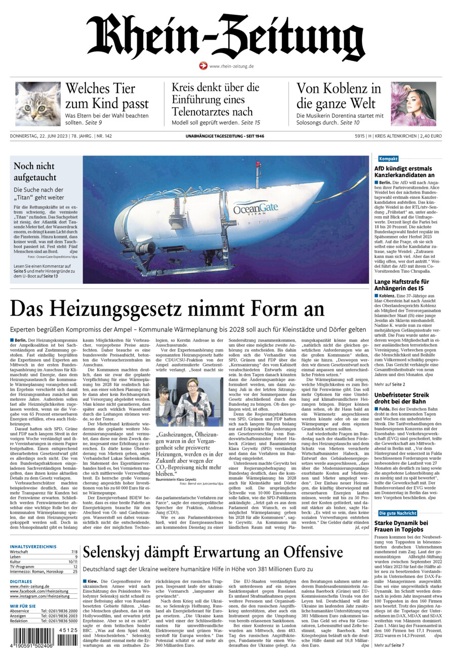 Rhein-Zeitung Kreis Altenkirchen vom Donnerstag, 22.06.2023