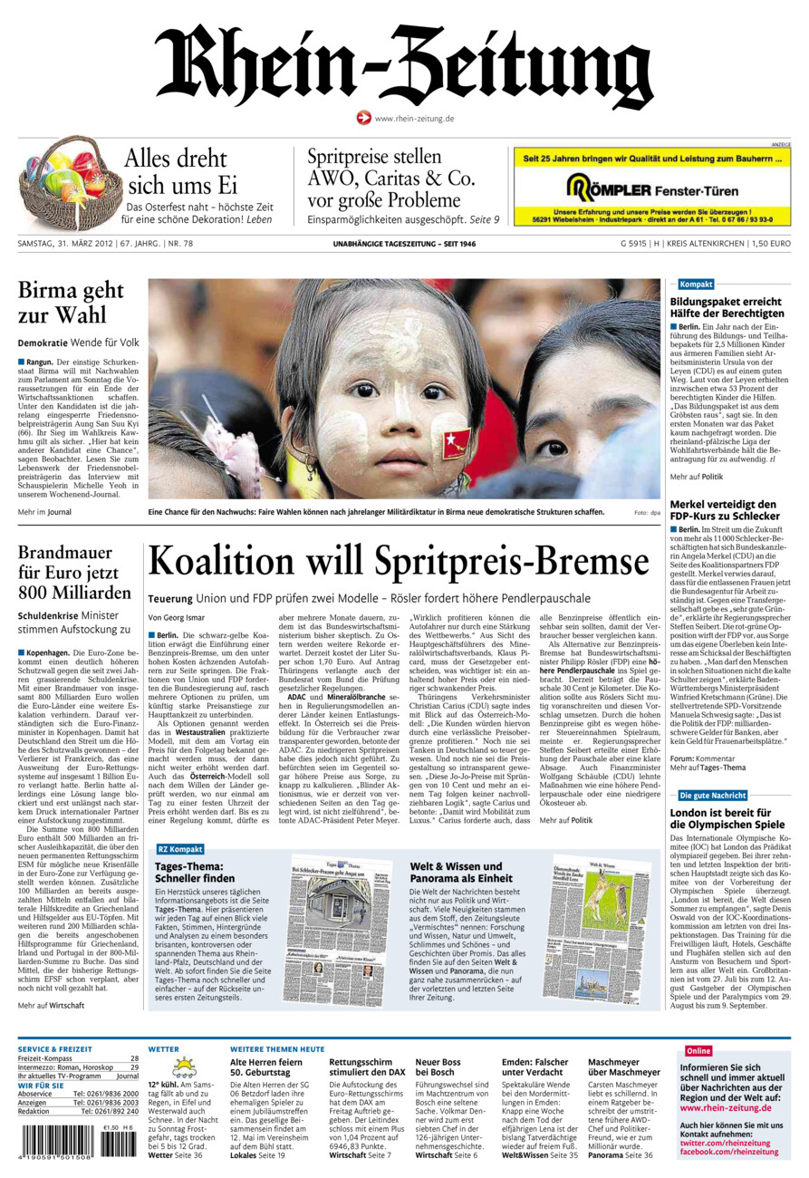 Rhein-Zeitung Kreis Altenkirchen vom Samstag, 31.03.2012