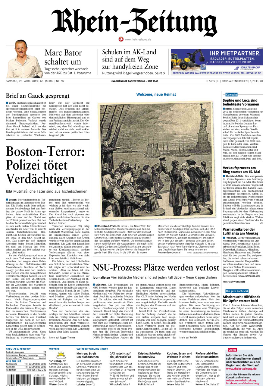 Rhein-Zeitung Kreis Altenkirchen vom Samstag, 20.04.2013