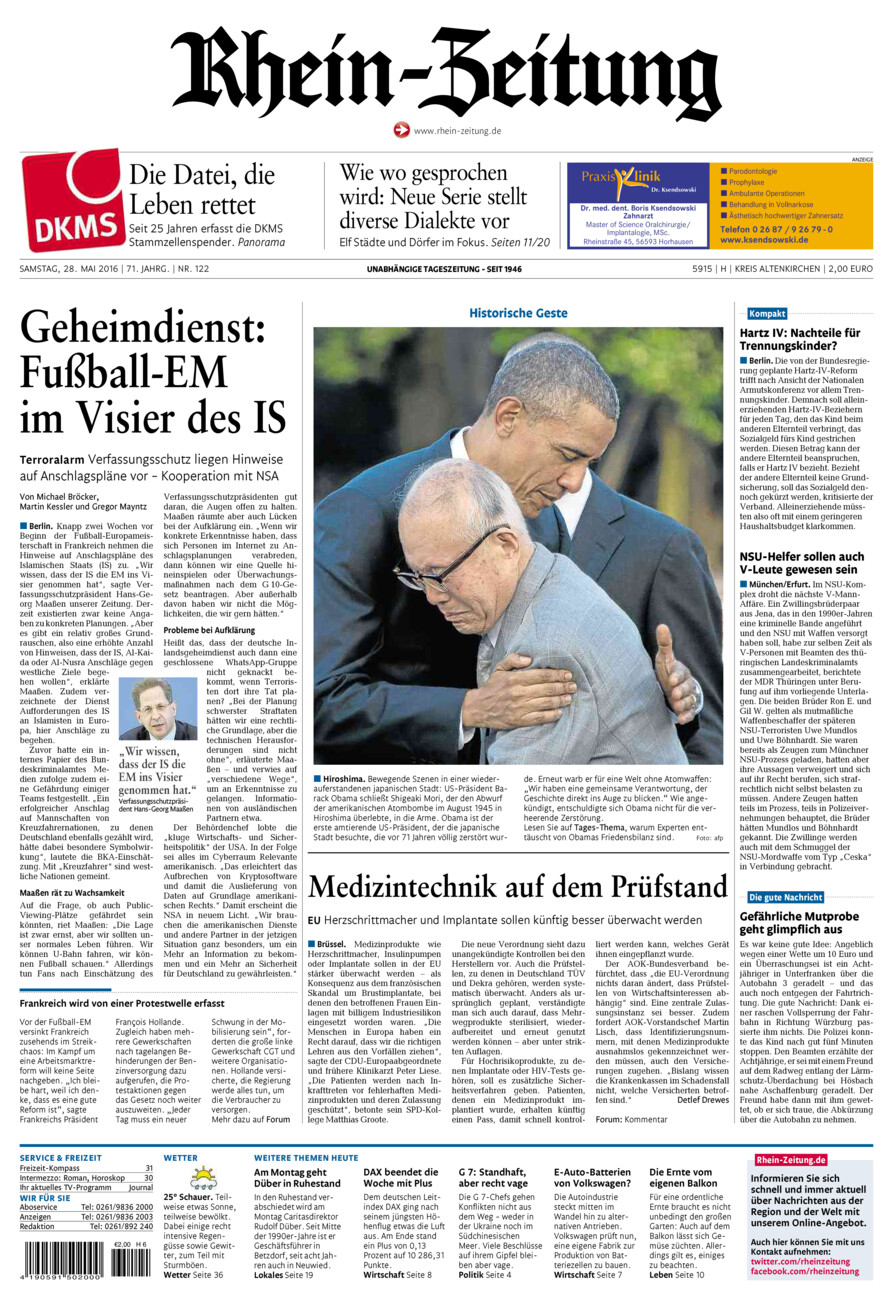Rhein-Zeitung Kreis Altenkirchen vom Samstag, 28.05.2016