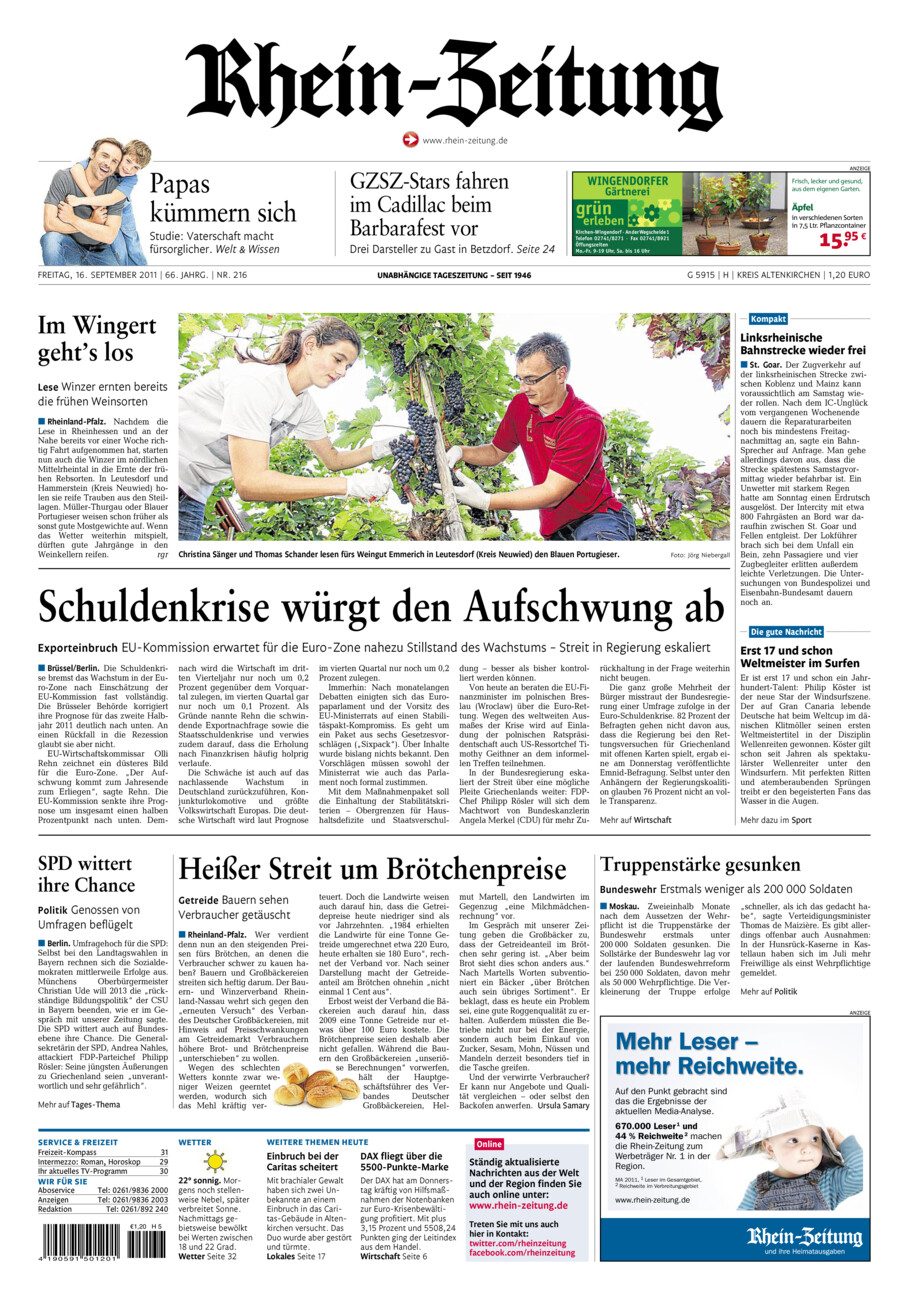 Rhein-Zeitung Kreis Altenkirchen vom Freitag, 16.09.2011