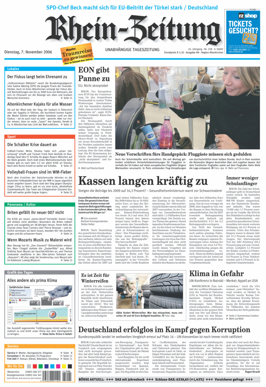 Rhein-Zeitung Kreis Altenkirchen vom Dienstag, 07.11.2006