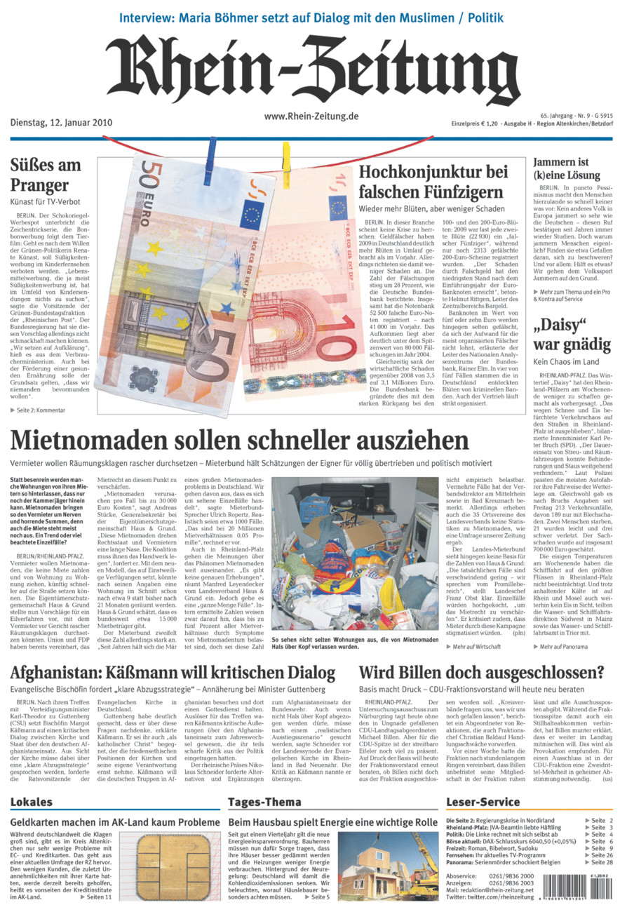 Rhein-Zeitung Kreis Altenkirchen vom Dienstag, 12.01.2010