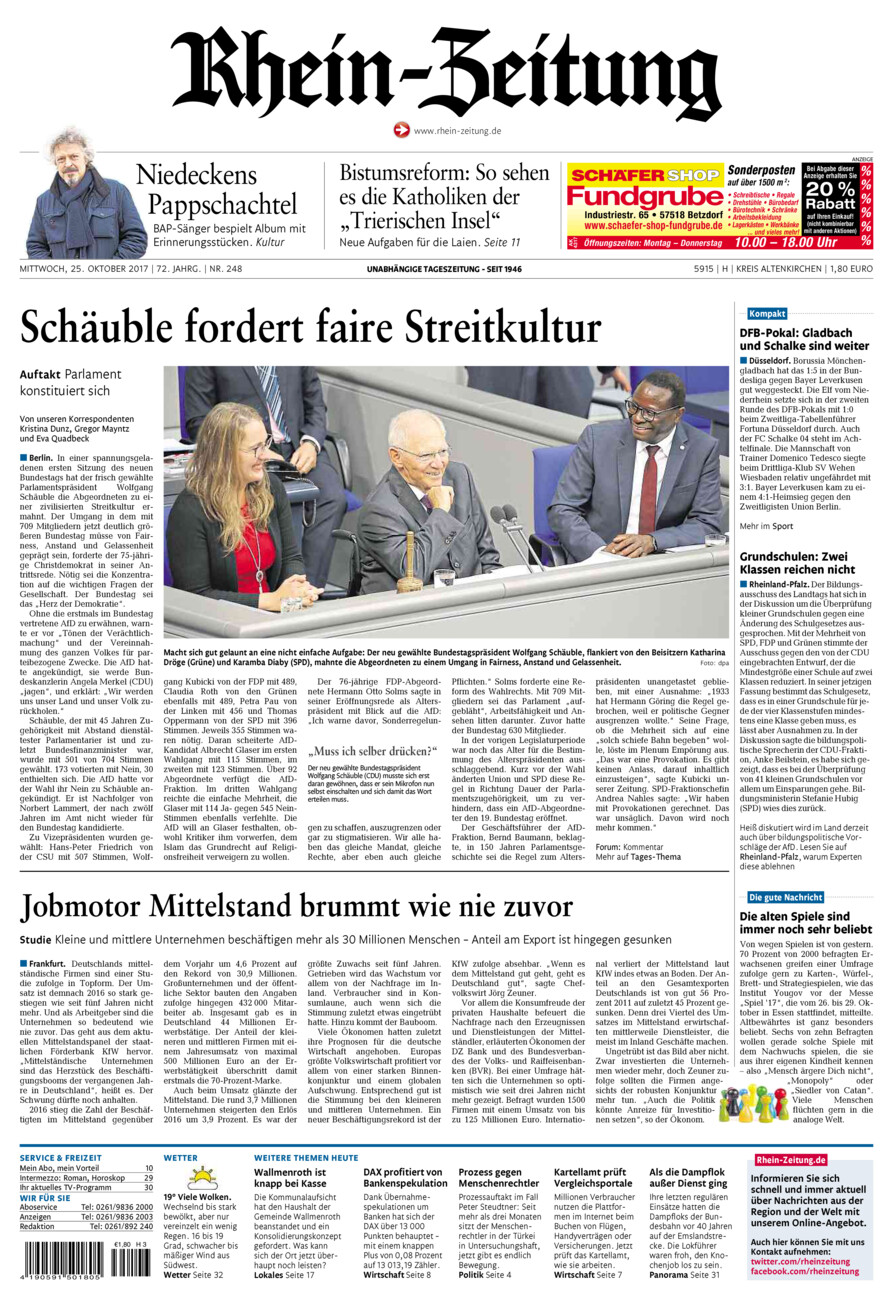 Rhein-Zeitung Kreis Altenkirchen vom Mittwoch, 25.10.2017