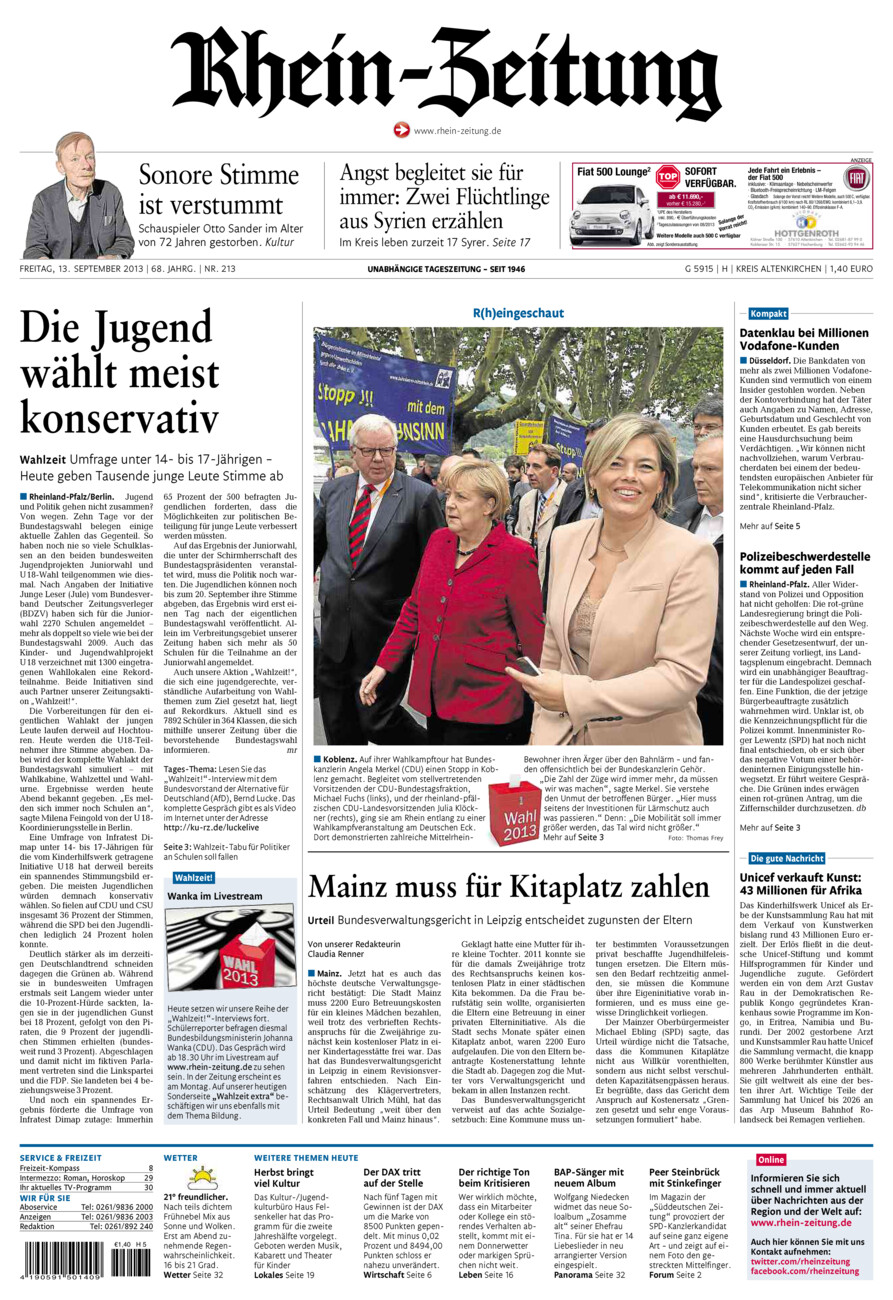 Rhein-Zeitung Kreis Altenkirchen vom Freitag, 13.09.2013