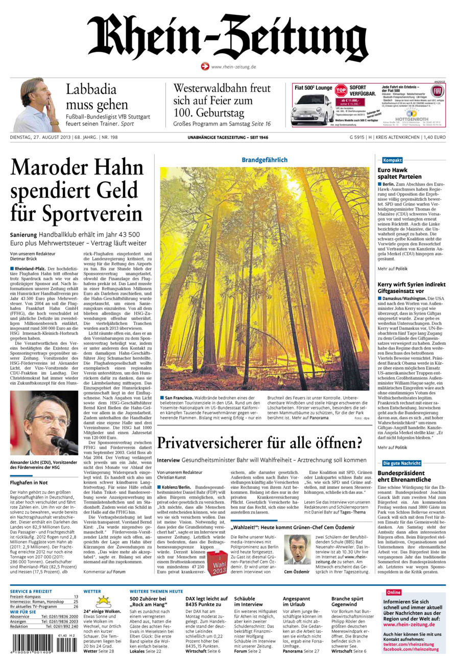 Rhein-Zeitung Kreis Altenkirchen vom Dienstag, 27.08.2013