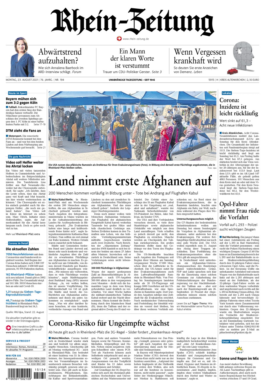 Rhein-Zeitung Kreis Altenkirchen vom Montag, 23.08.2021