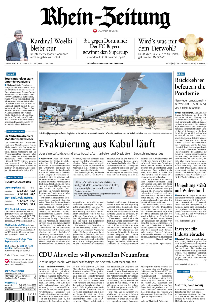 Rhein-Zeitung Kreis Altenkirchen vom Mittwoch, 18.08.2021