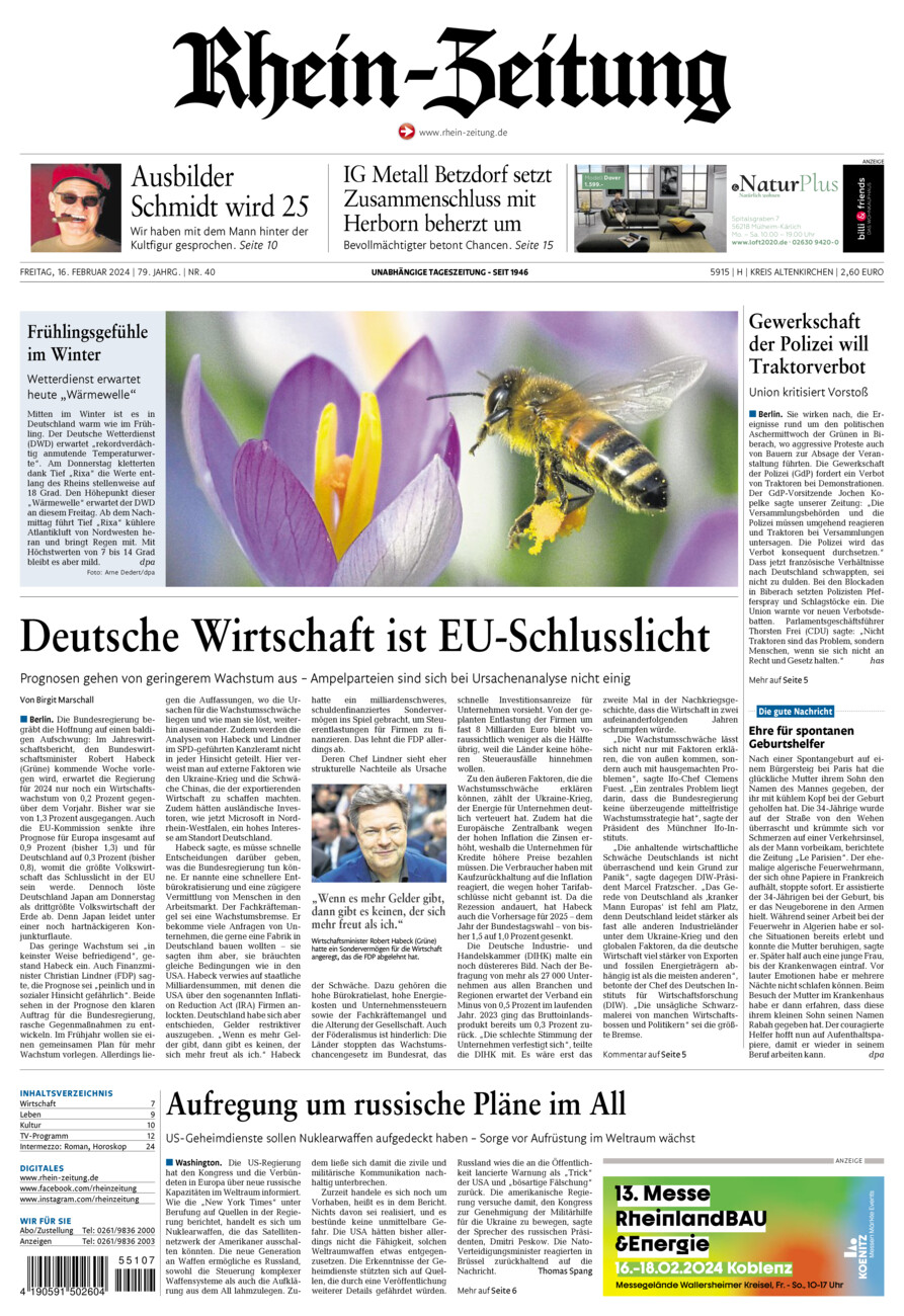 Rhein-Zeitung Kreis Altenkirchen vom Freitag, 16.02.2024