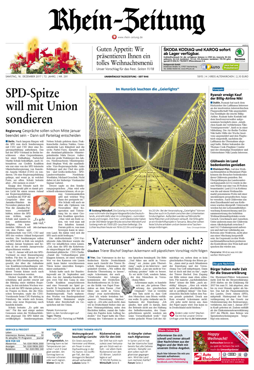 Rhein-Zeitung Kreis Altenkirchen vom Samstag, 16.12.2017