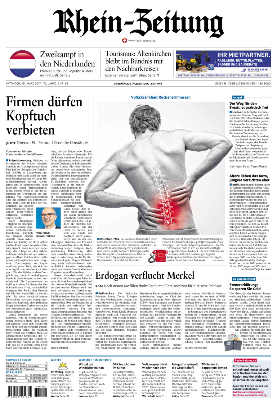Rhein-Zeitung Kreis Altenkirchen vom Mittwoch, 15.03.2017
