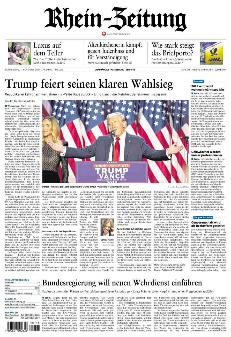 Rhein-Zeitung Kreis Altenkirchen vom Donnerstag, 07.11.2024