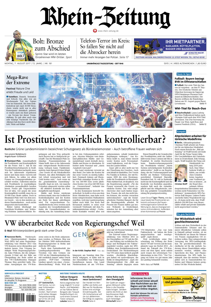 Rhein-Zeitung Kreis Altenkirchen vom Montag, 07.08.2017