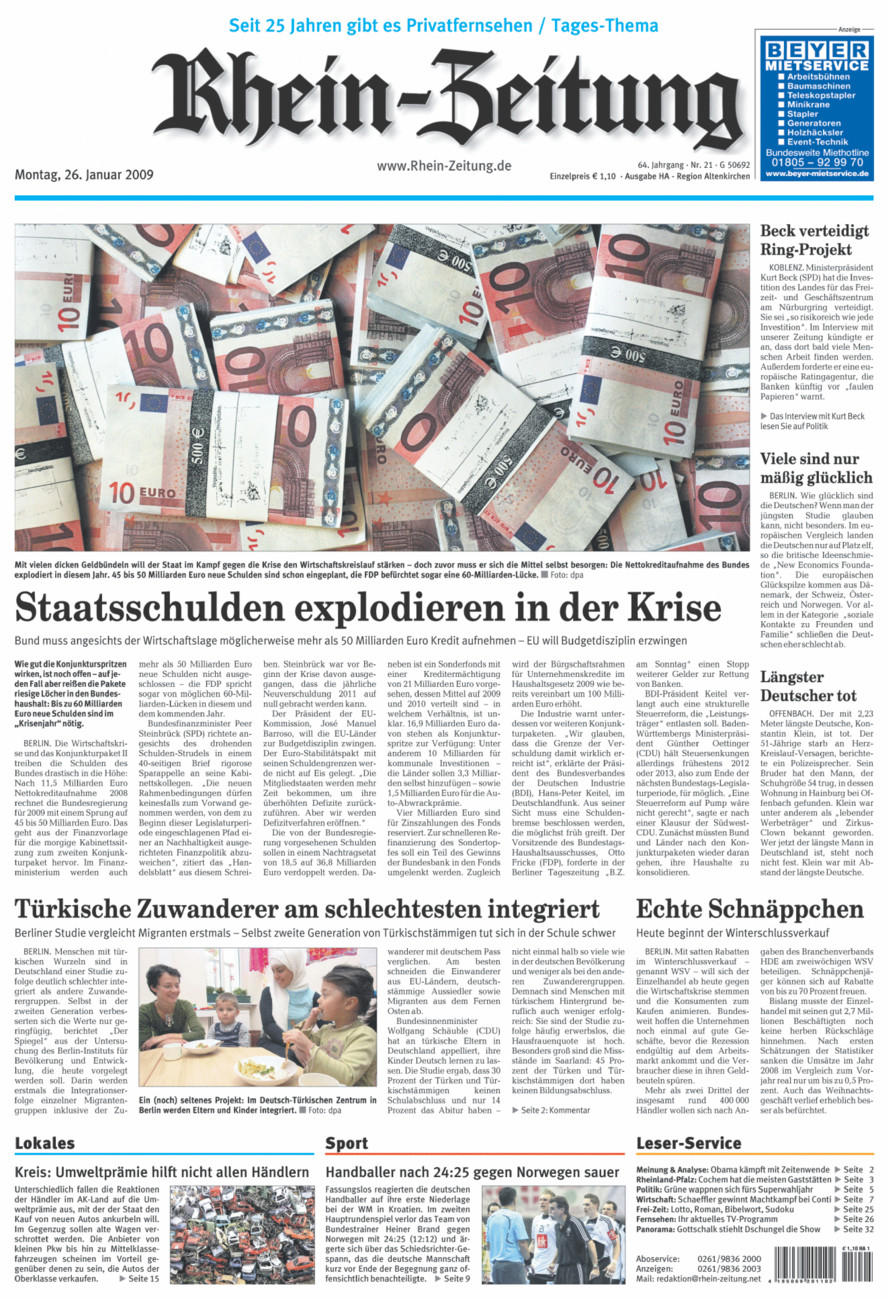 Rhein-Zeitung Kreis Altenkirchen vom Montag, 26.01.2009