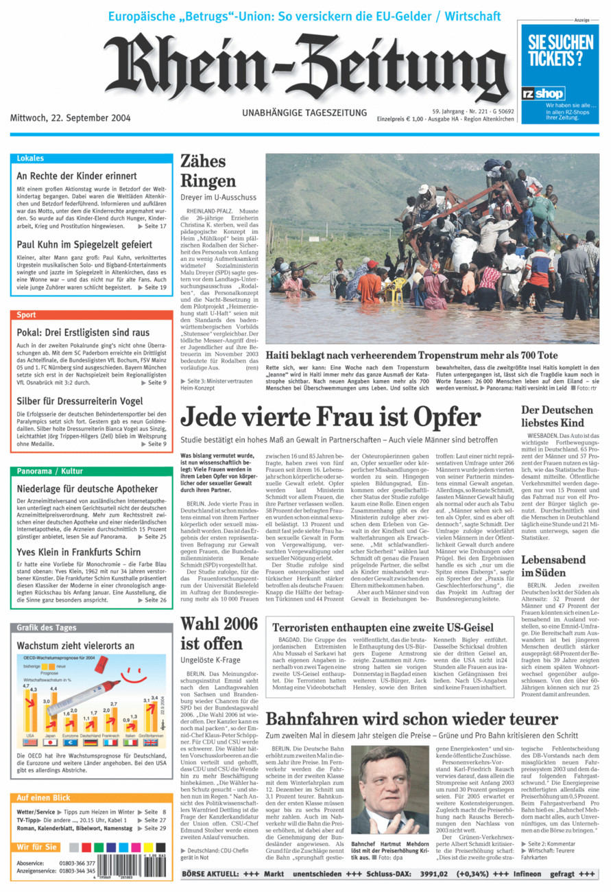 Rhein-Zeitung Kreis Altenkirchen vom Mittwoch, 22.09.2004